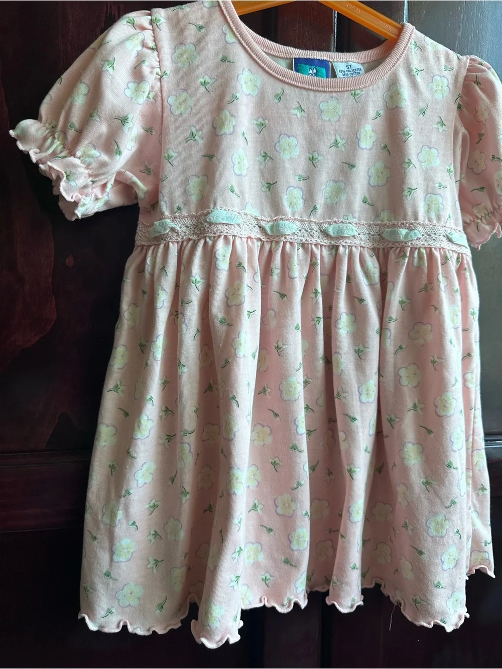 Vintage Pink Floral Short Sleeve Girls' Shirt Dress